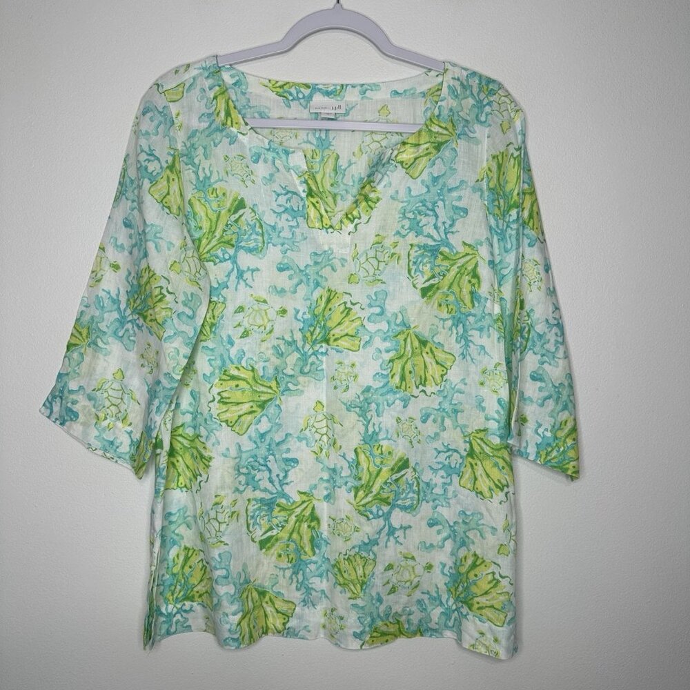 J Jill Love Linen Tunic‎ Top Sea Turtle Seaweed Reef Small